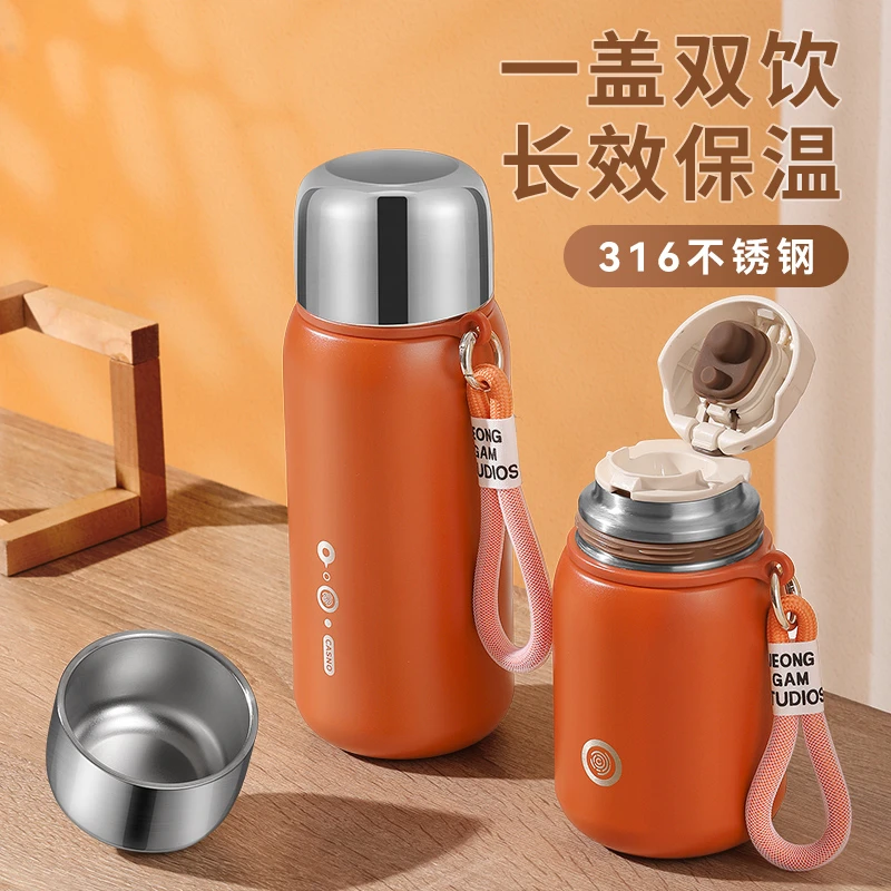 316不锈钢保温杯女高颜值大容量水壶学生上学专用杯子一杯双饮