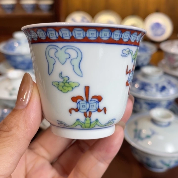 手工手绘斗彩福在眼前主人杯