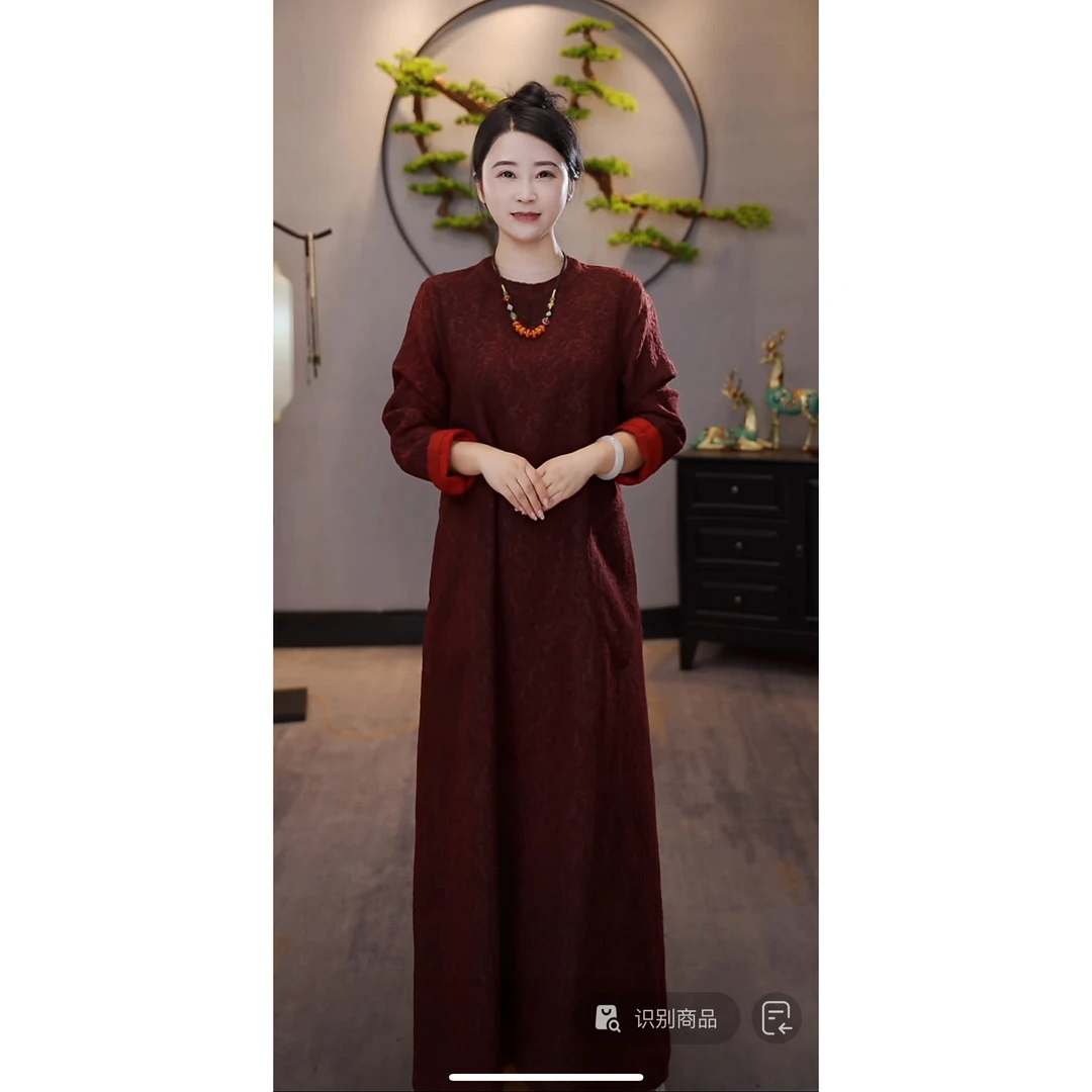 【千奈莉】70姆米柞蚕丝疙瘩绉双面穿长袖特色连衣裙23-40