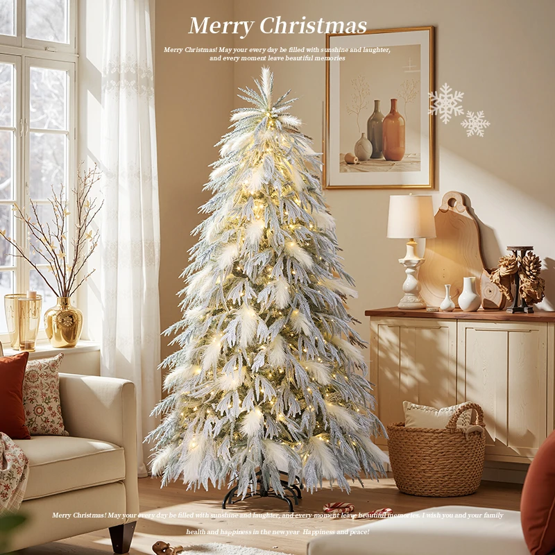 2025新款PE混合南洋杉白色植绒圣诞树家用客厅大型摆件圣诞节装饰