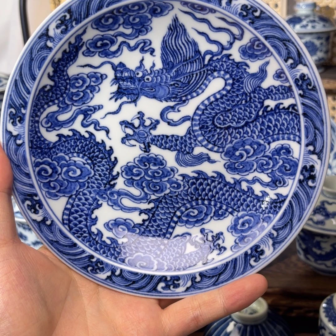 妙***柚瓷其他汀蓝手作纯手工手绘仿明龙纹壶承