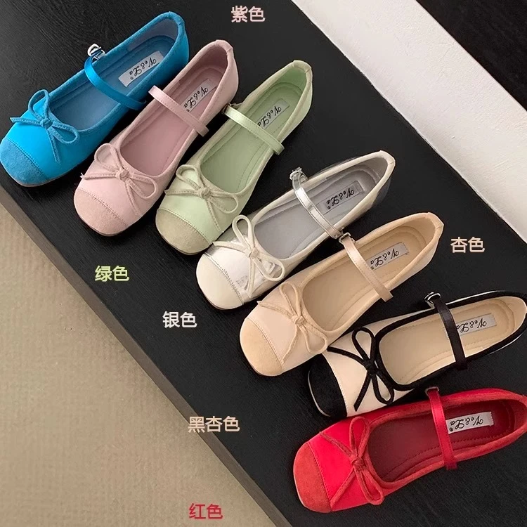 蝴蝶结玛丽珍鞋女鞋内增高早春新款芭蕾舞鞋配裙子单鞋子女款