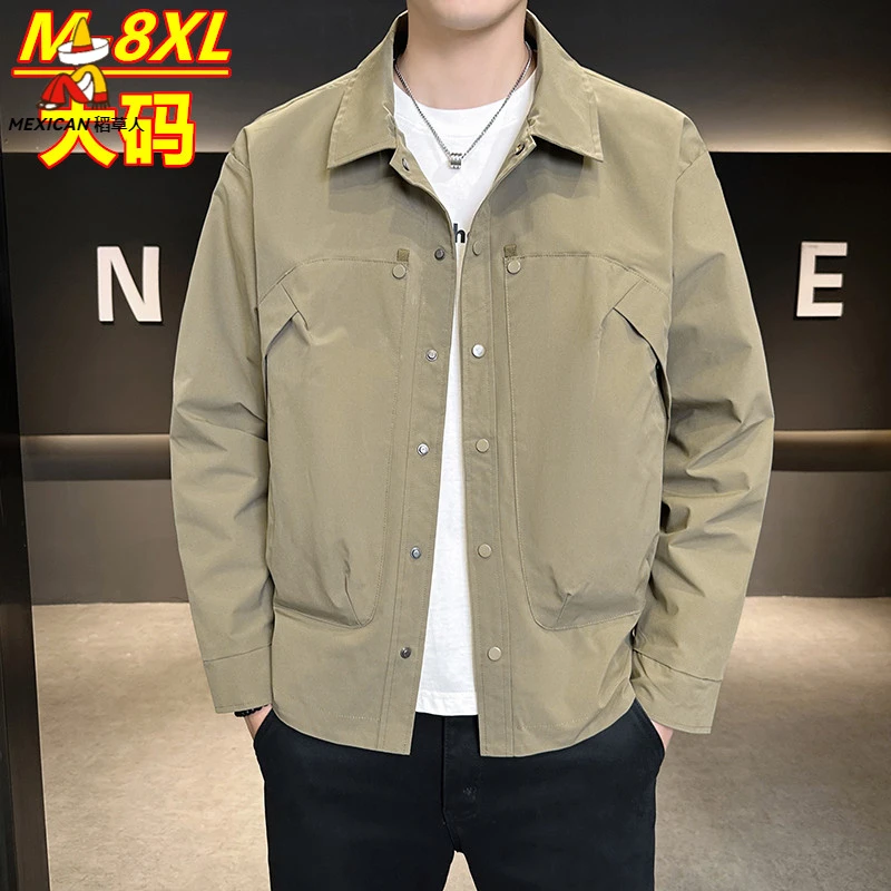 春秋季新款大码夹克男宽松工装胖子男装休闲长袖韩版翻领上衣秋装