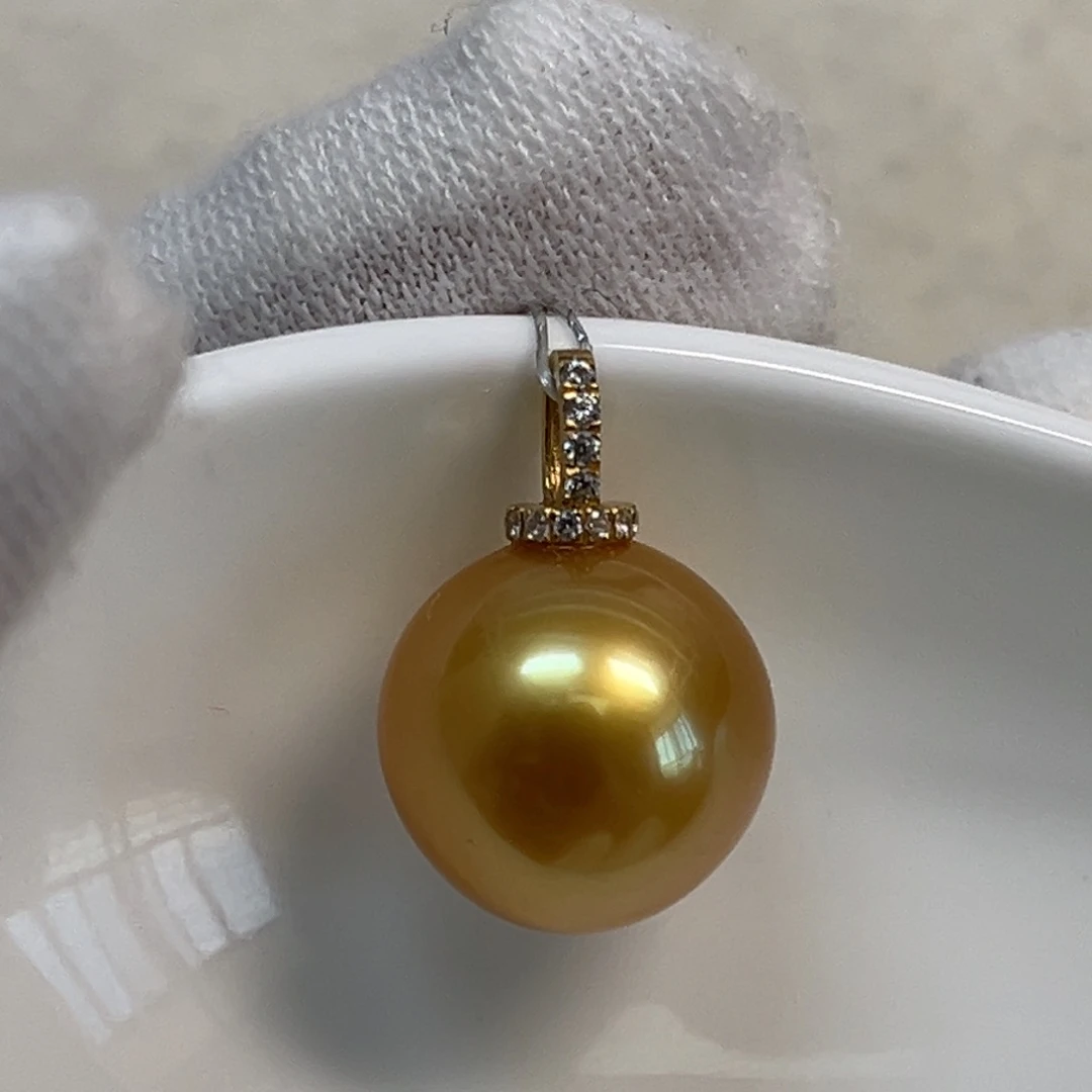 海水珍珠18K金镶嵌吊坠(不含链)12.7mm