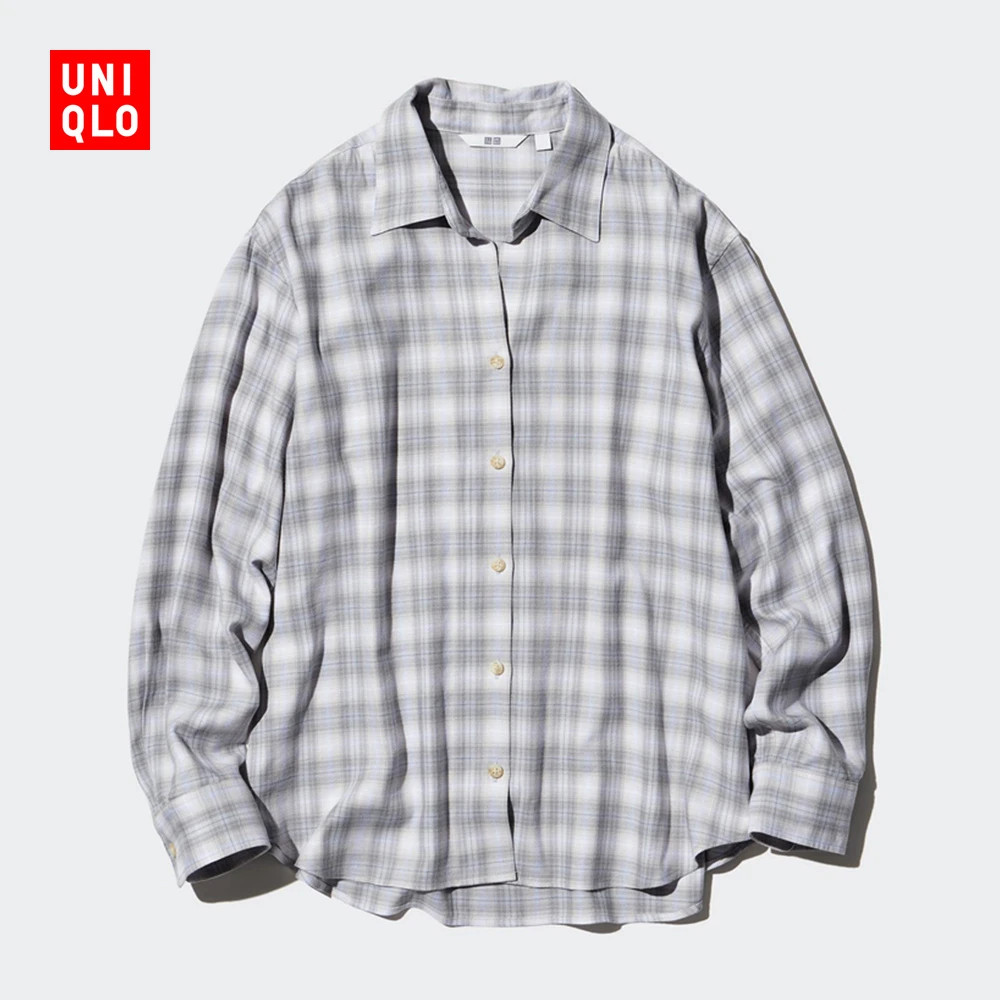 优衣库女装柔软法兰绒格纹半开领衬衫长袖薄空调衫469424 469425