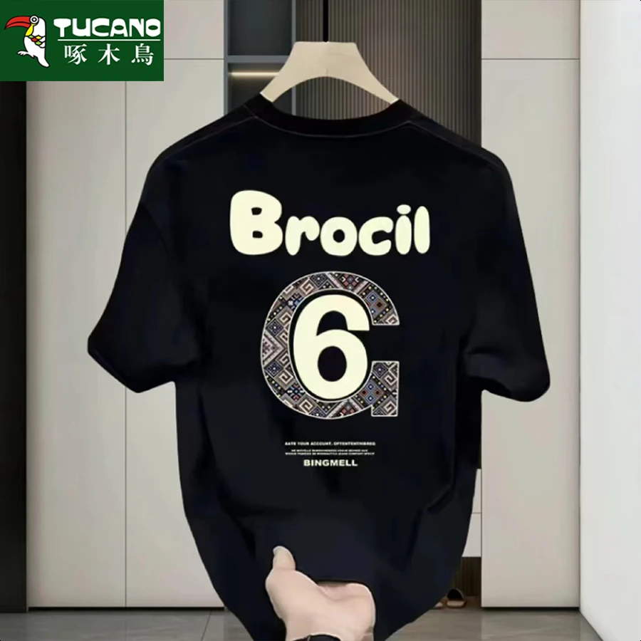 啄木鸟重磅纯棉潮牌美式T恤痞帅个性印花男夏季圆领宽松休闲摇滚