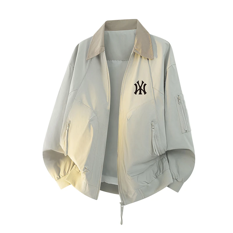 DeweLvum潮牌时尚翻领夹克外套男士美式复古情侣棒球服上衣男女款