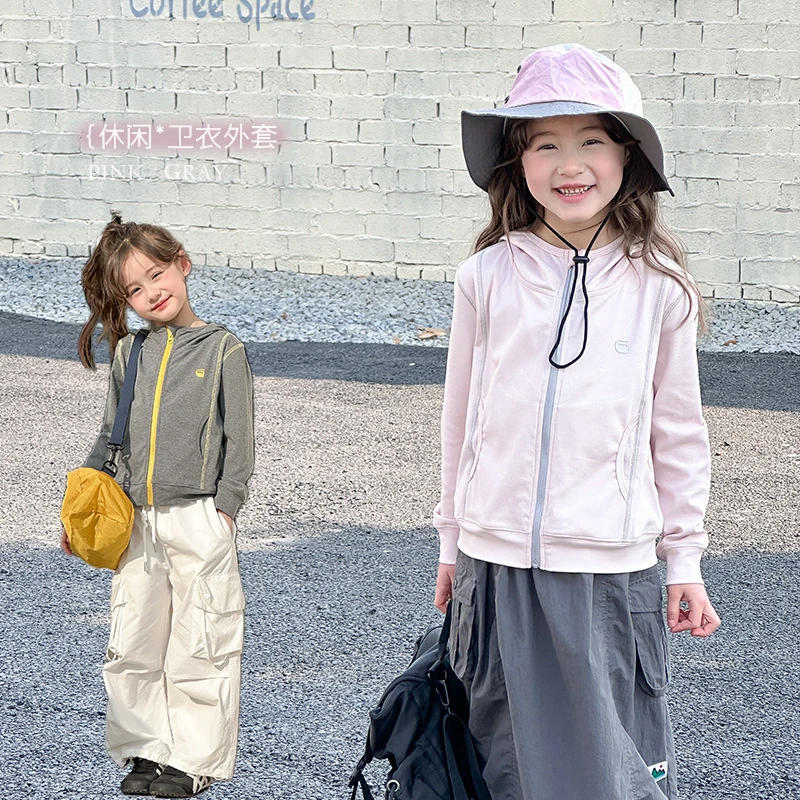 咪小多潮休闲连帽卫衣外套潮女童韩版洋气撞色字母拉链衫上衣