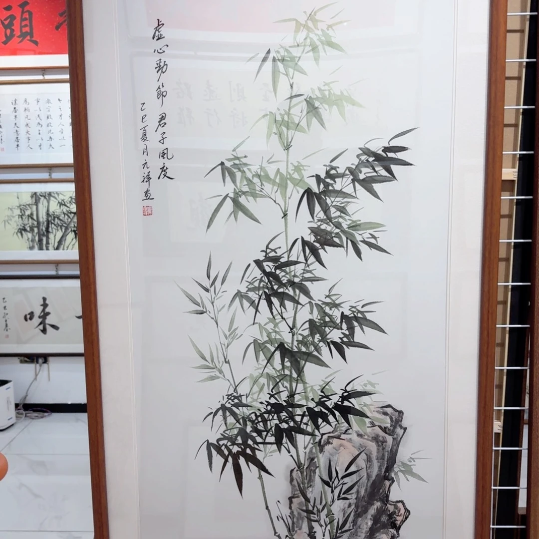 泡***泡书法12060绿竹实木装裱 本人手写