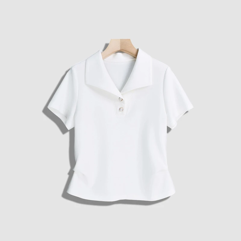 常规纯色T恤显瘦修身法式女士气质小众短款时尚休闲百搭短袖1201