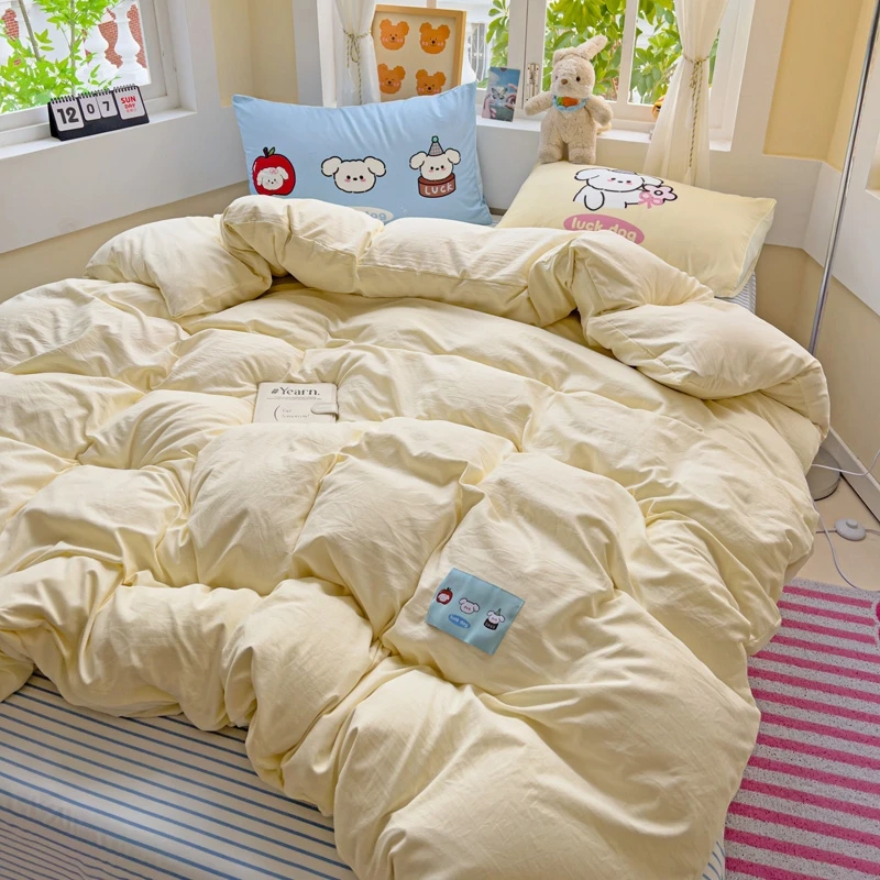 奢华新款大版贴布绣水洗棉四件套床上用品可爱学生宿舍单人三件套