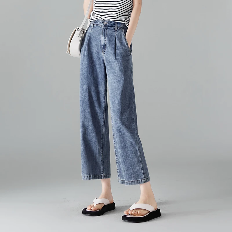 索菲丝尔夏季薄款九分宽松牛仔裤女2025新款显瘦休闲阔腿裤522189