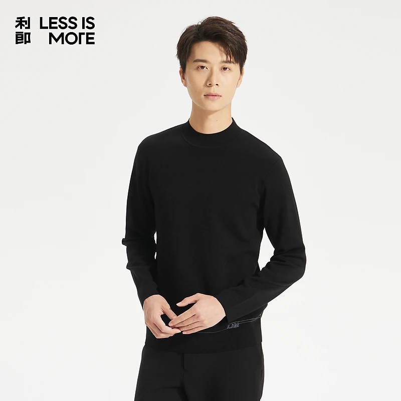 利郎[品牌logo提花]半高领圆领羊毛衫百搭长袖保暖冬休闲纯色针织