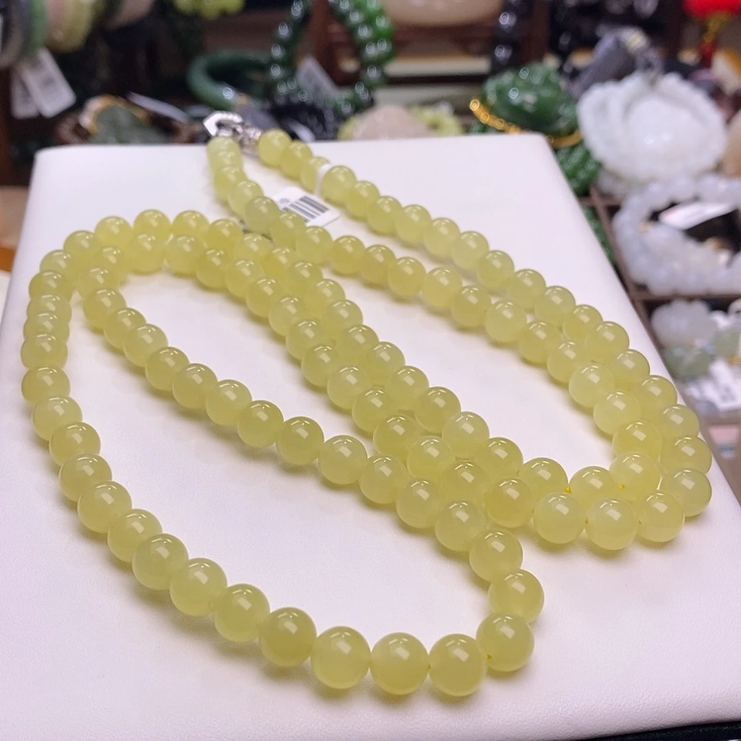 和田玉未镶嵌颈饰收藏级新疆若羌黄口老矿料高冰鸡油黄珠链8m