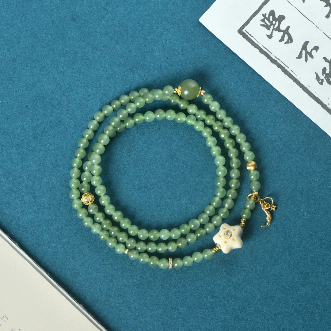 和田玉猛犸星星三圈手链