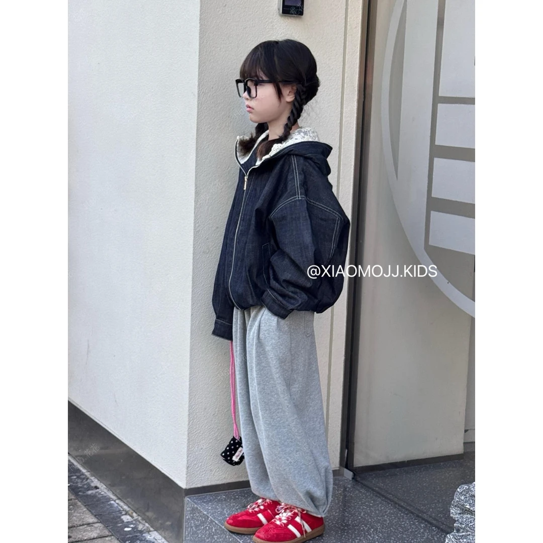 韩国童装2025秋新款女儿童韩版淑女范蕾丝牛仔外套拉链衫女童外套