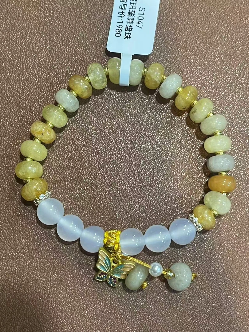 S1047黄玛瑙算盘珠手串