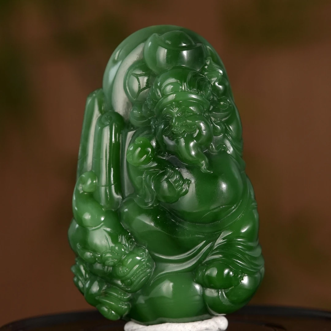 Lot25.和田玉碧玉财神挂件/210314/拍宝