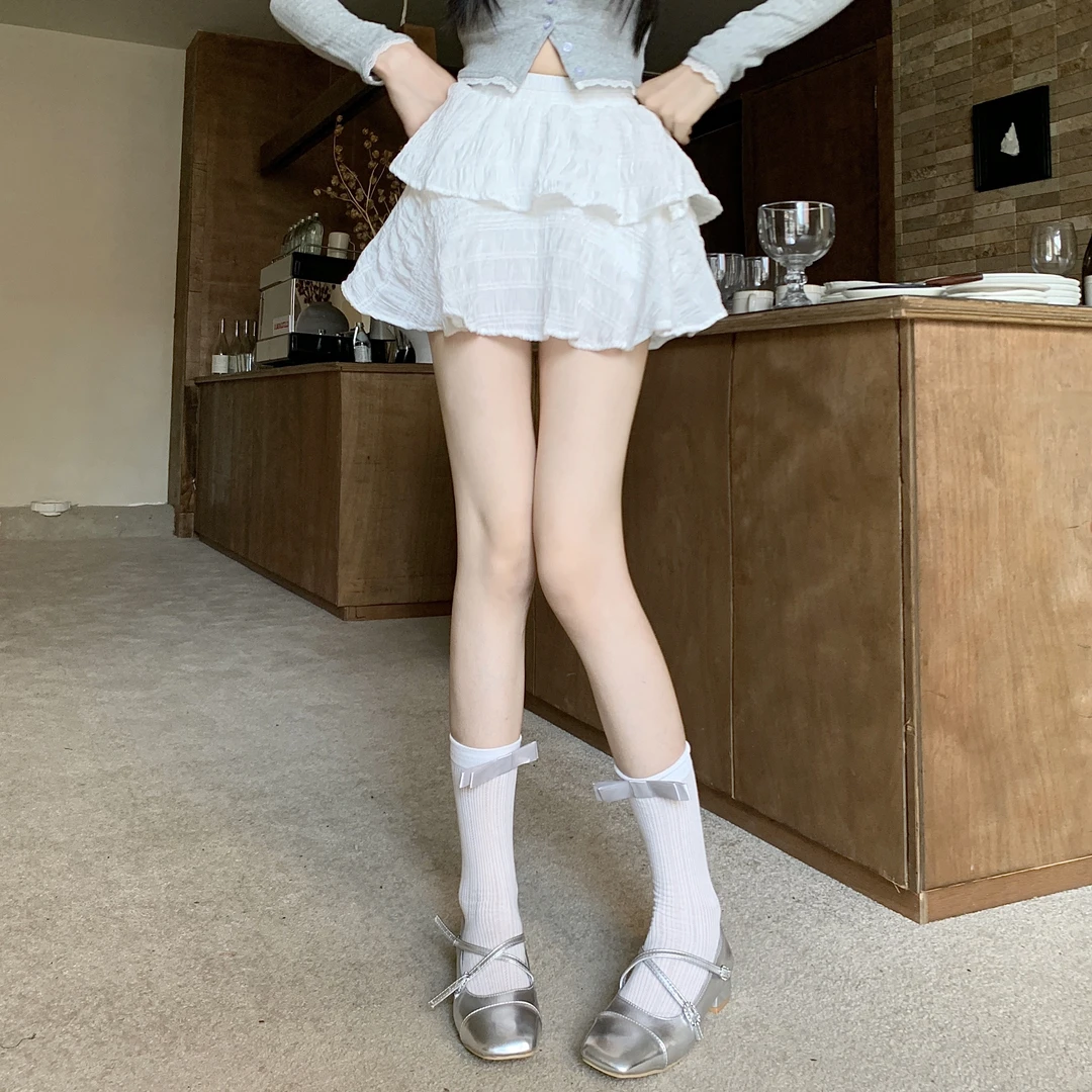 公主风蝴蝶结甜美日系春夏薄款设计小众款中筒简约透气针织小腿袜