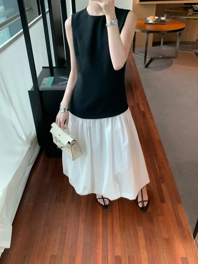 Hello bamboo法式极简黑白连衣裙