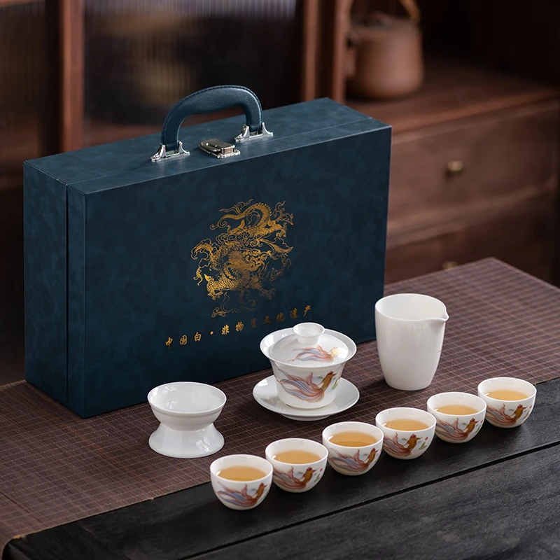 羊脂玉德化白瓷功夫茶具套装家用客厅办公室泡茶陶瓷茶杯盖碗茶壶