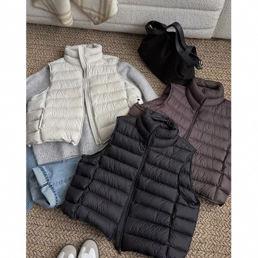 【嘉宜专属】90白鸭绒立领韩版排骨纯色无袖羽绒马甲25-8816款