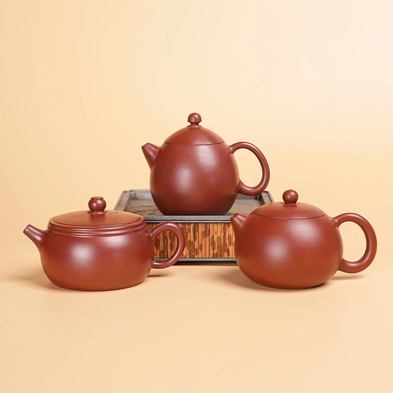 【闪购商品】三把全给扁汉瓦龙蛋西施朱泥紫砂壶C0043