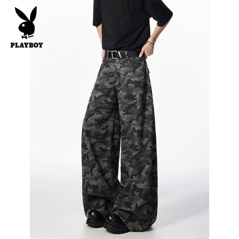 花花公子美式复古迷彩弯刀工装裤男女夏季宽松垂感百搭直筒阔腿休