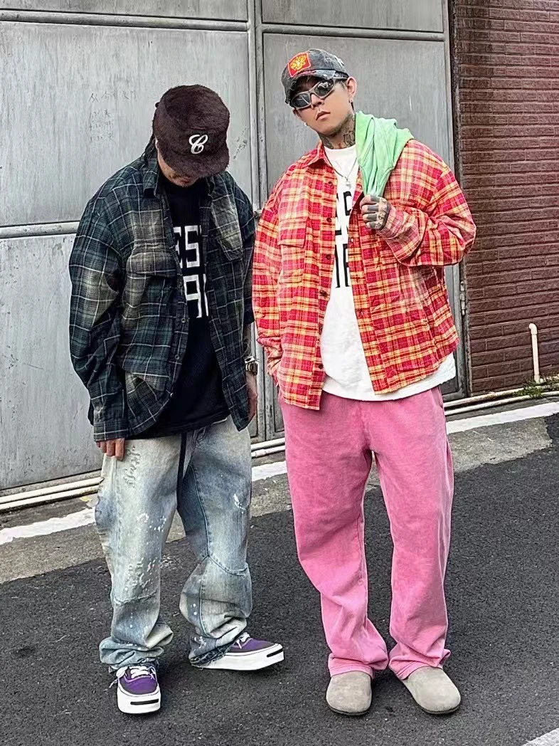 美式复古宽松短款男女款衬衣高版本渐变色