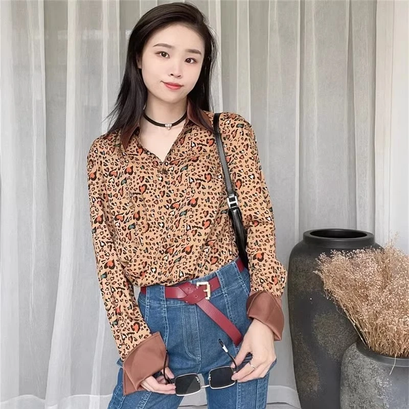 【商场同款】春季新款时尚气质豹纹印花雪纺长袖衬衫摩登猫1300720