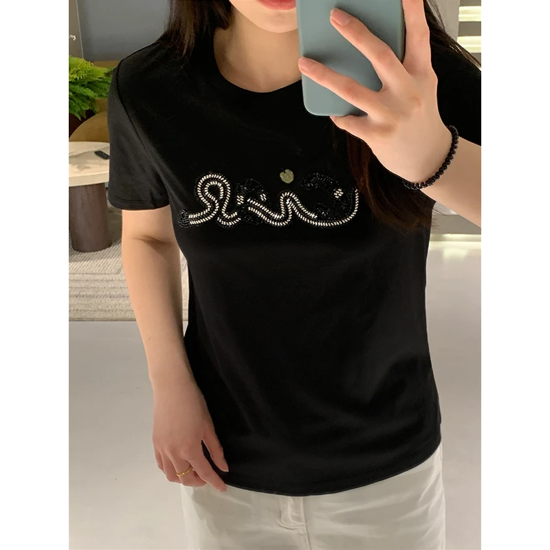 《蛇来运转》JING春季新款9118圆领短袖T恤女装时尚休闲百搭潮流