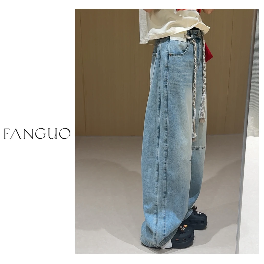 痞帅腔调十足！高级感复古洗水做旧显瘦弯刀牛仔裤女30881