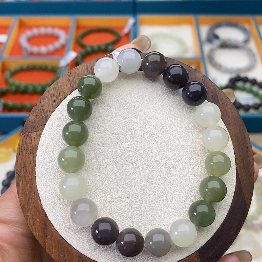 和田玉未镶嵌手串A35卡10