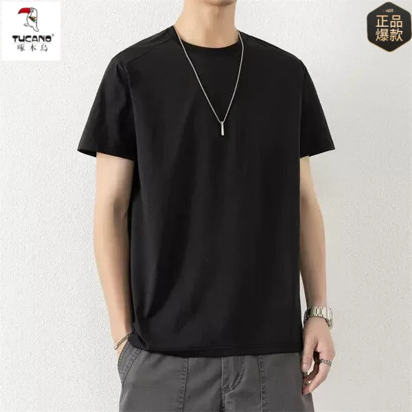 啄木鸟可隆迪桑特同款速干面料男士圆领吸湿透气防晒黑短袖T恤