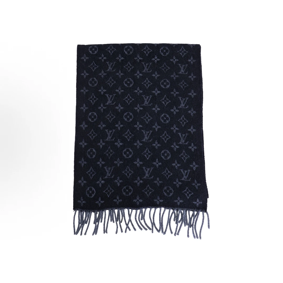 99新 LouisVuitton/路易威登 深灰色满logo围巾/A04210/200*37