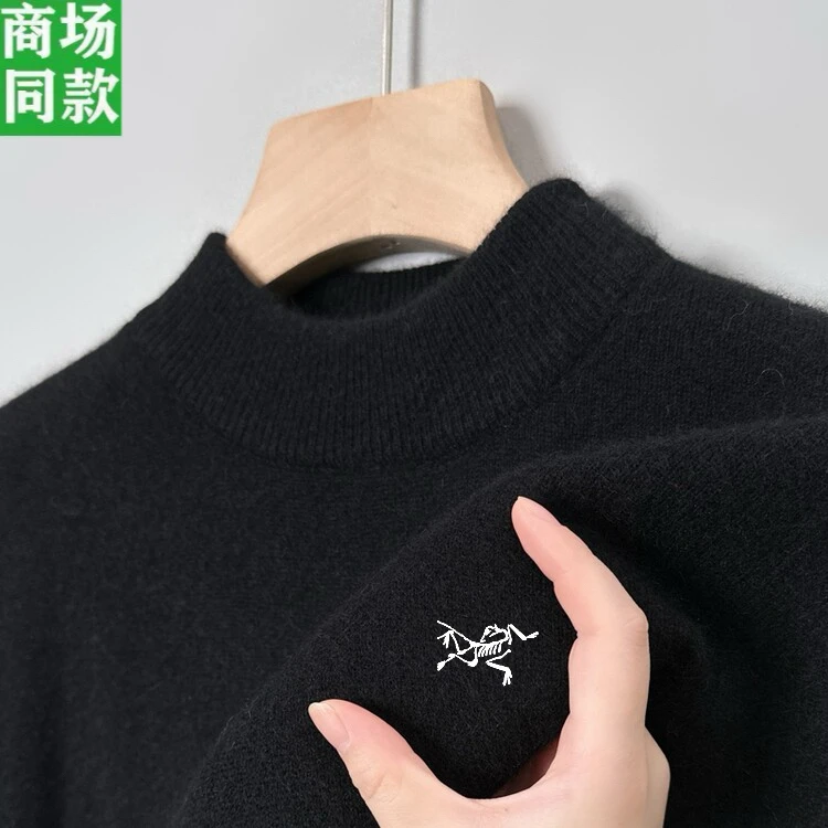 【奥特莱斯撤柜】刺绣鸟半高领厚款修身型套头男士百搭时尚毛衣打底