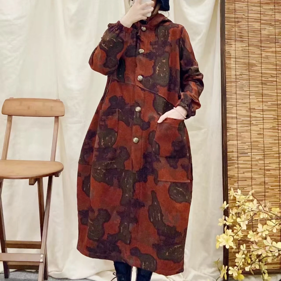 12369新款冬季复古减龄显瘦长款加绒加厚风衣外套