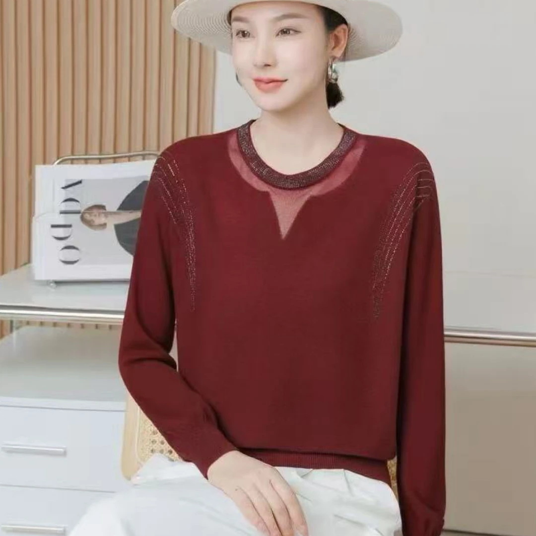 612新款时尚百搭宽松网红洋气圆领妈妈装秋冬套头长袖针织衫