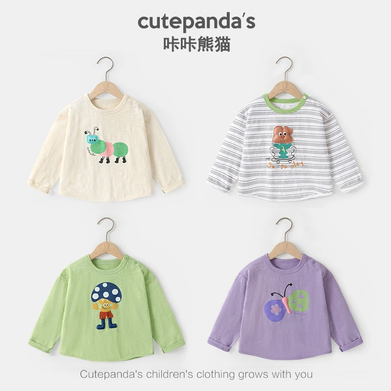 咔咔熊猫男女童卡通造型长袖t恤春秋婴儿童装小童打底衫品质Y9624
