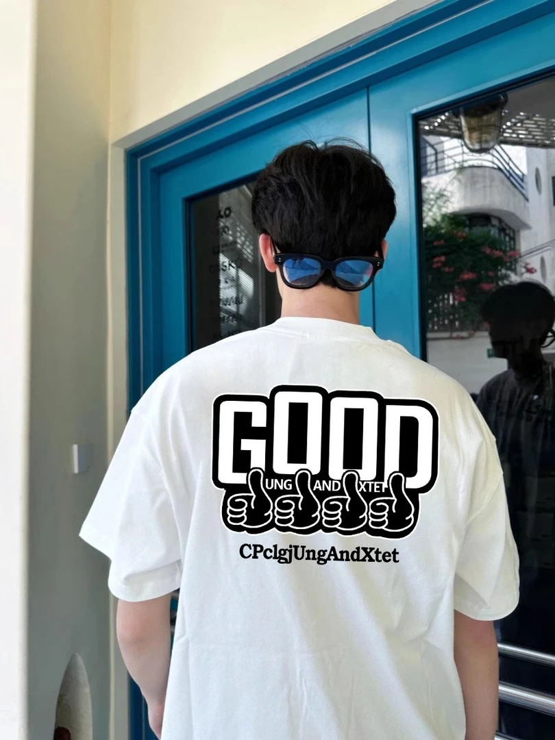 vibe风潮流设计感字母印花圆领短袖t恤男夏季纯棉宽松半袖上衣