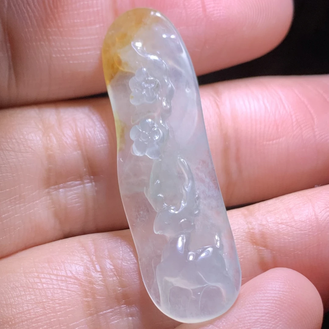 【冰黄•梅花鹿】缅甸天然A货翡翠达马坎特色正冰黄翡梅花鹿一路有你
