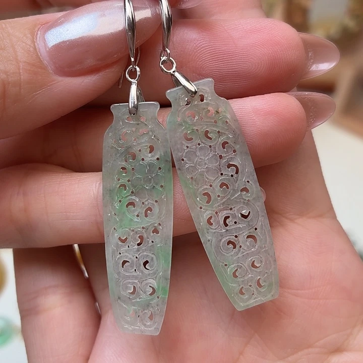 翡翠银S925镶嵌耳饰