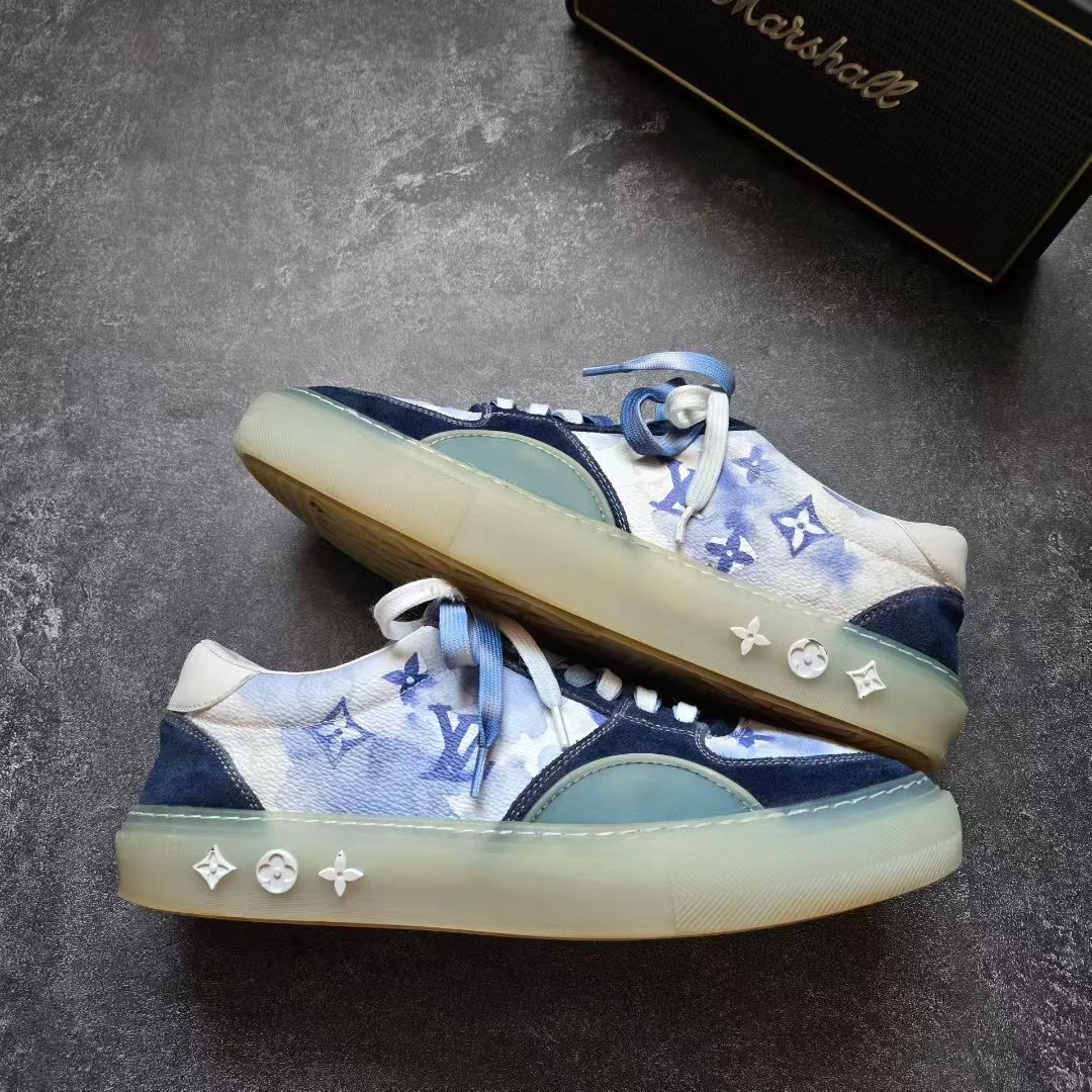 99新 LouisVuitton/路易威登 40.5码 OLLIE 白蓝水墨 鞋