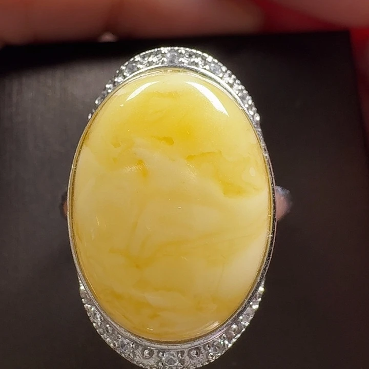 蜜蜡银S925镶嵌戒指戒指