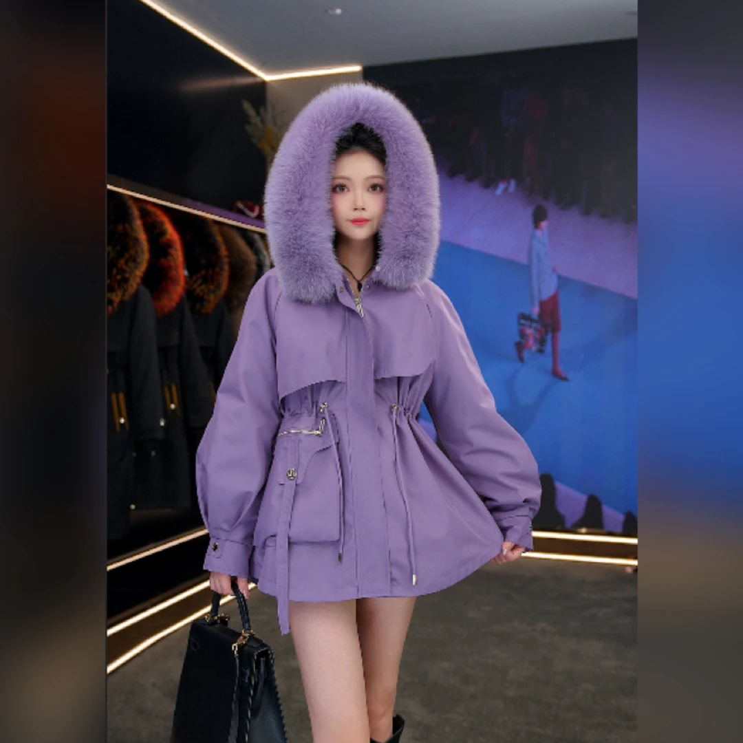 【万人迷】海宁狐狸毛领兔毛内胆真皮草可拆卸一衣多穿派克服T2366