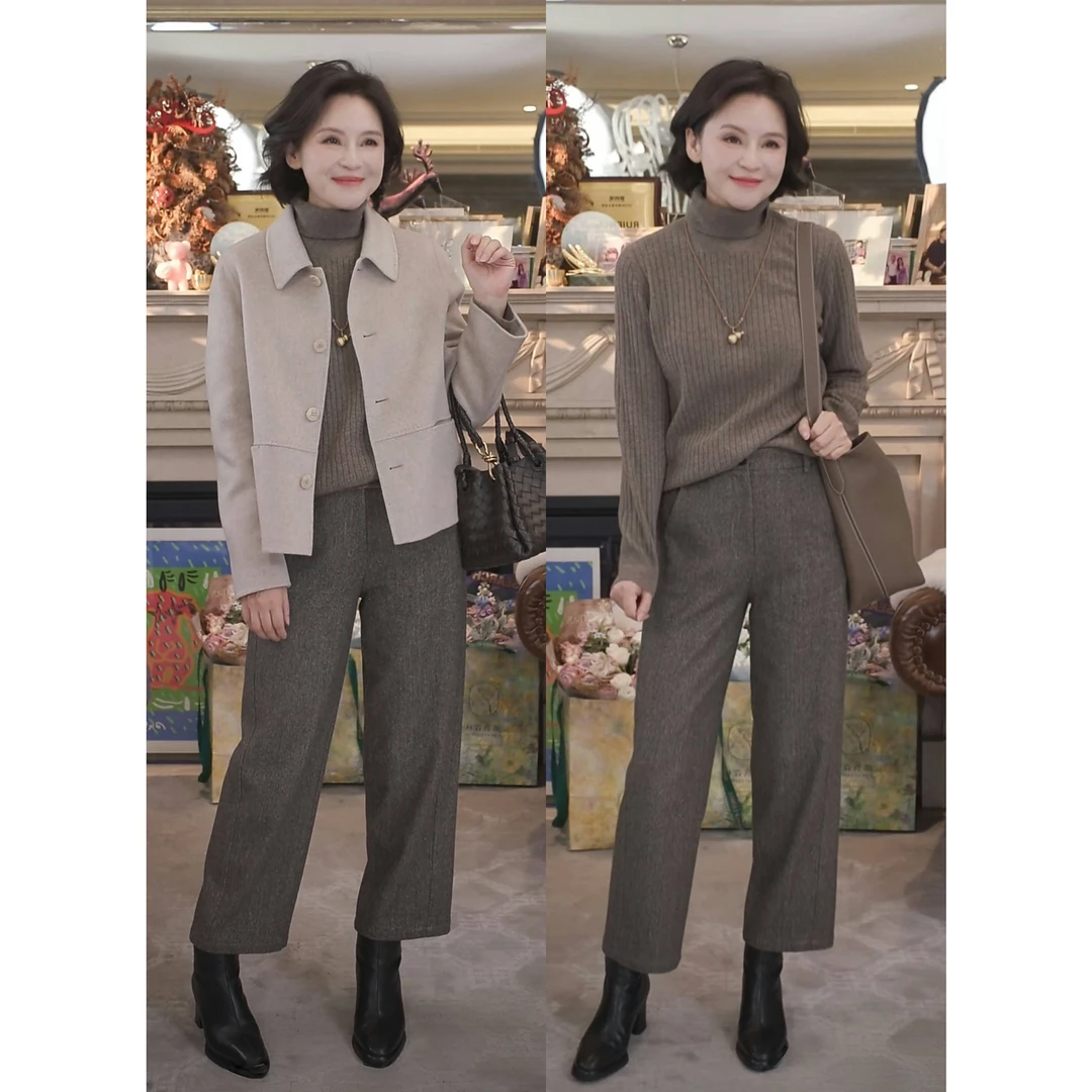 我是摩羯 花纱魅力 90支羊毛高支花纱九分保暖秋冬裤子