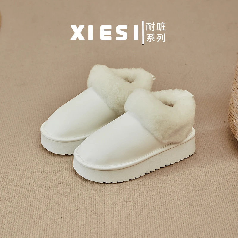 写思【耐脏系列~S84】冬日火炉冬日加绒厚底真皮真毛外穿白色博肯鞋