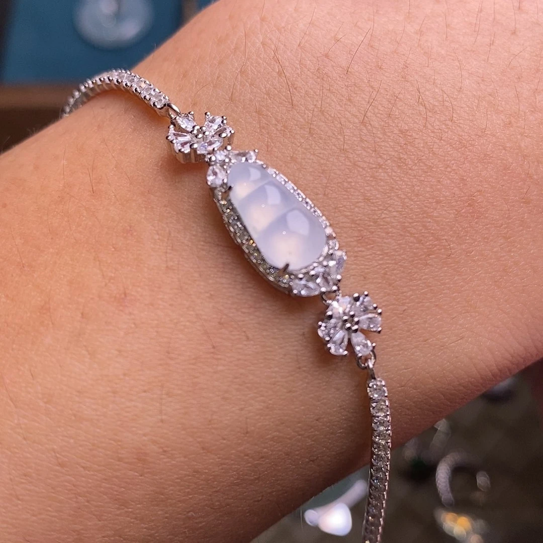 翡翠银S925镶嵌手链福豆手链