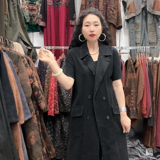 织绣招财猫牛仔西服马甲裙