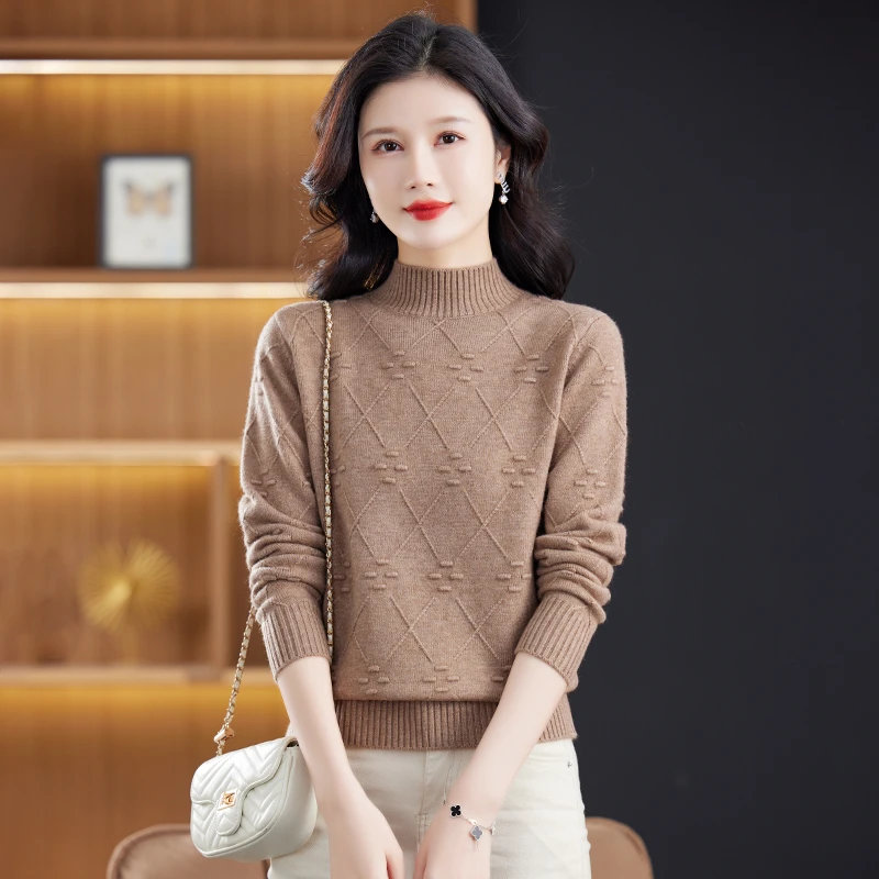 【绵羊毛】女士羊毛针织衫洋气宽松圆领长袖气质百搭冬季厚款显瘦